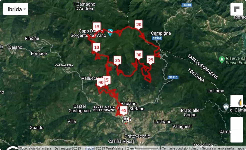 13° Trail del Falterona, 45 km race course map