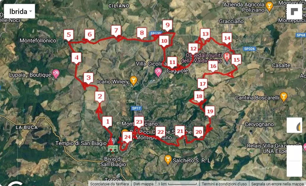 6° Montepulciano Run, mappa percorso gara 25 km