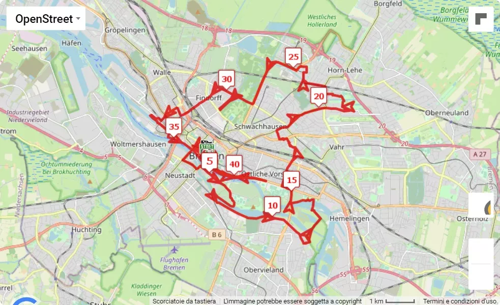 18. swb-Marathon Bremen 2023, mappa percorso gara 42.195 km