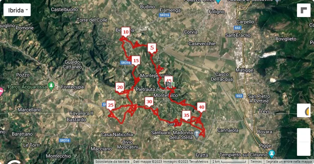 4° Sagrantino Running - The Wine Trail, mappa percorso gara 45 km