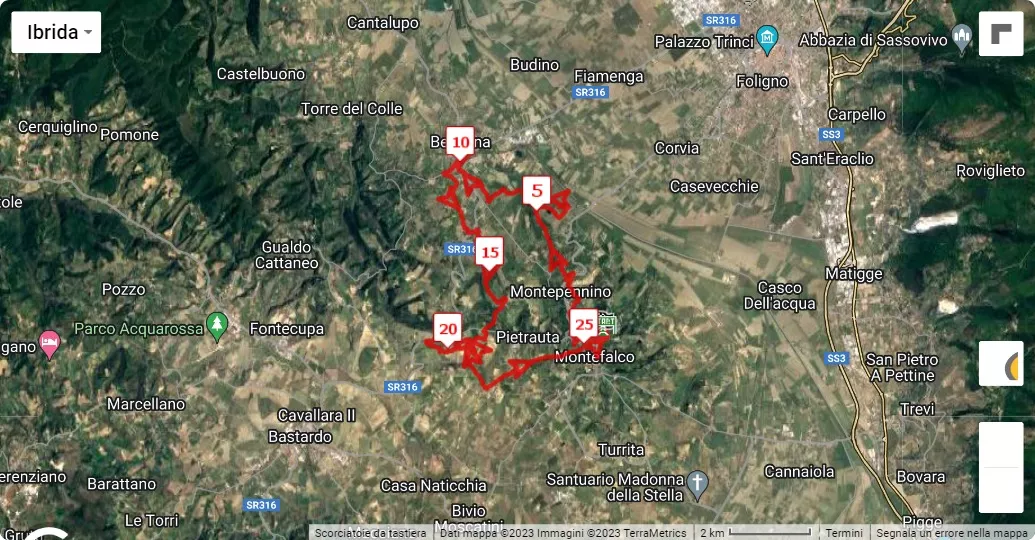 4° Sagrantino Running - The Wine Trail, mappa percorso gara 25 km