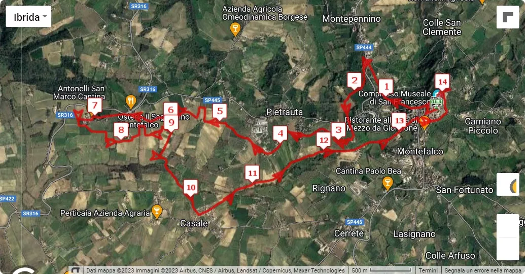 4° Sagrantino Running - The Wine Trail, mappa percorso gara 13 km