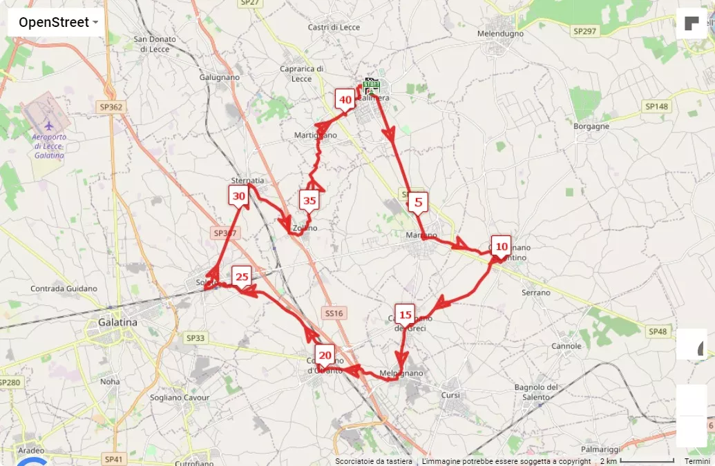 4° Maratona della Grecia Salentina, 42.195 km race course map