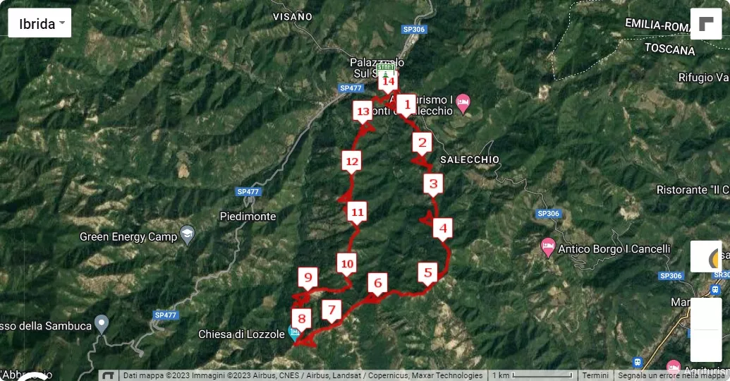 Trail del cinghiale 2023, 15 km race course map