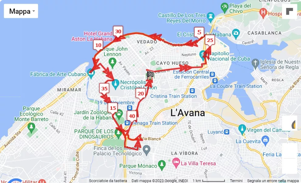 Marabana Cuba 2023, 42.195 km race course map