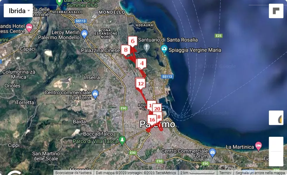 28° Maratona Città di Palermo, mappa percorso gara 21.0975 km