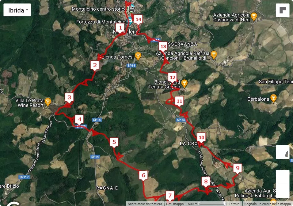 7° Brunello Crossing, mappa percorso gara 14 km