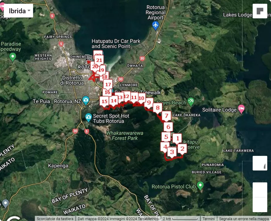 Tarawera Ultramarathon, mappa percorso gara 21 km
