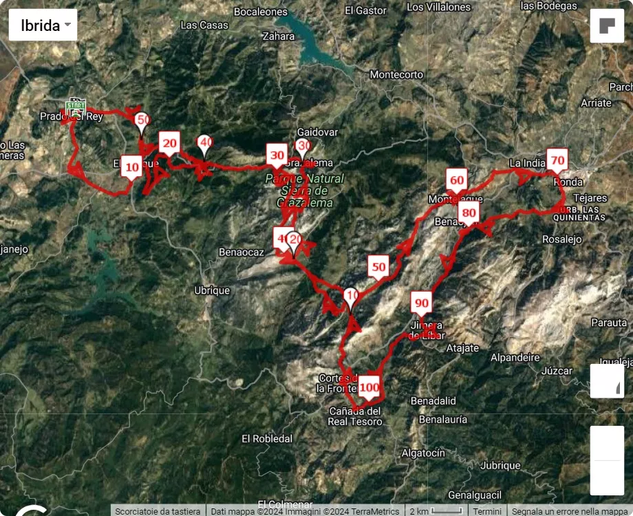 100 millas Sierras del Bandolero, mappa percorso gara 160 km