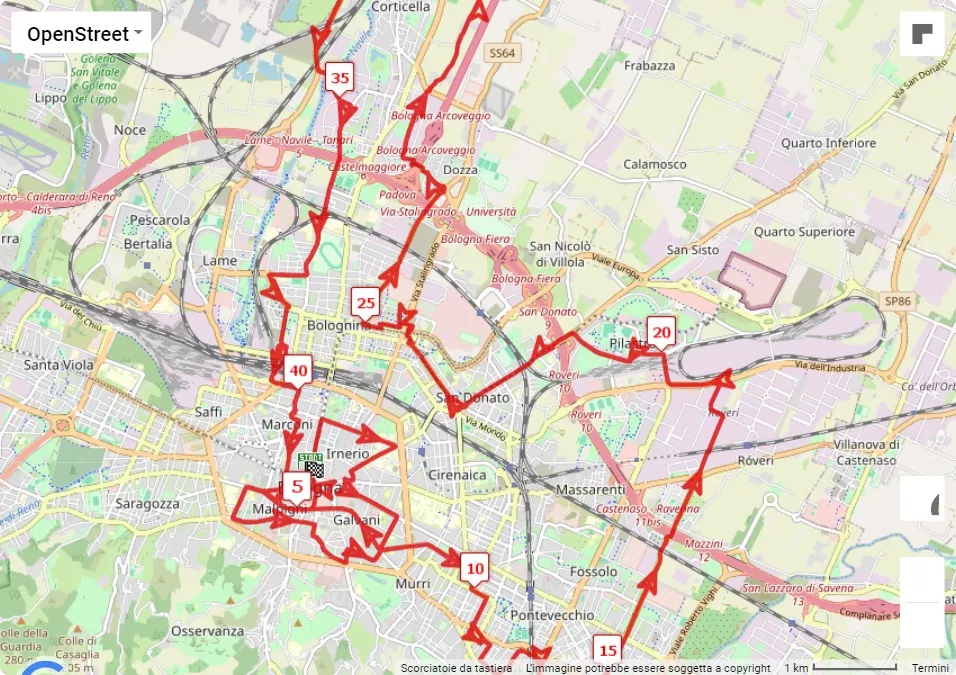 3° Bologna Marathon, mappa percorso gara 42.195 km
