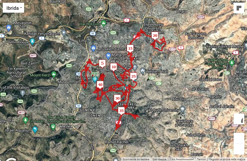 mappa percorso di gara 2024 Jerusalem Marathon