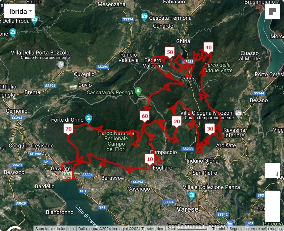 Campo dei Fiori Trail, mappa percorso gara 75.5 km