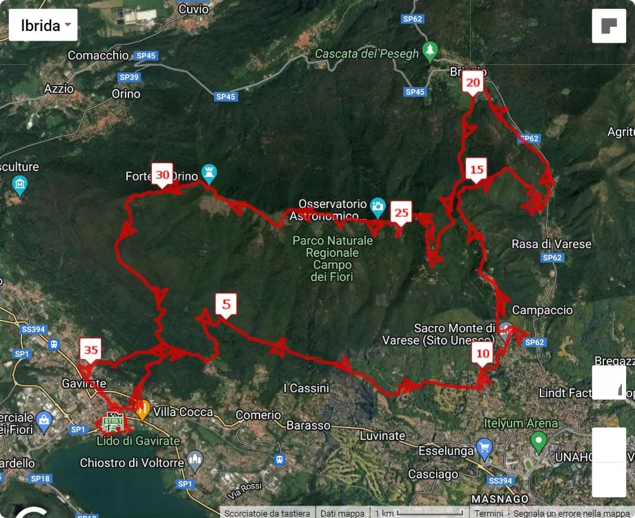 Campo dei Fiori Trail, mappa percorso gara 38 km