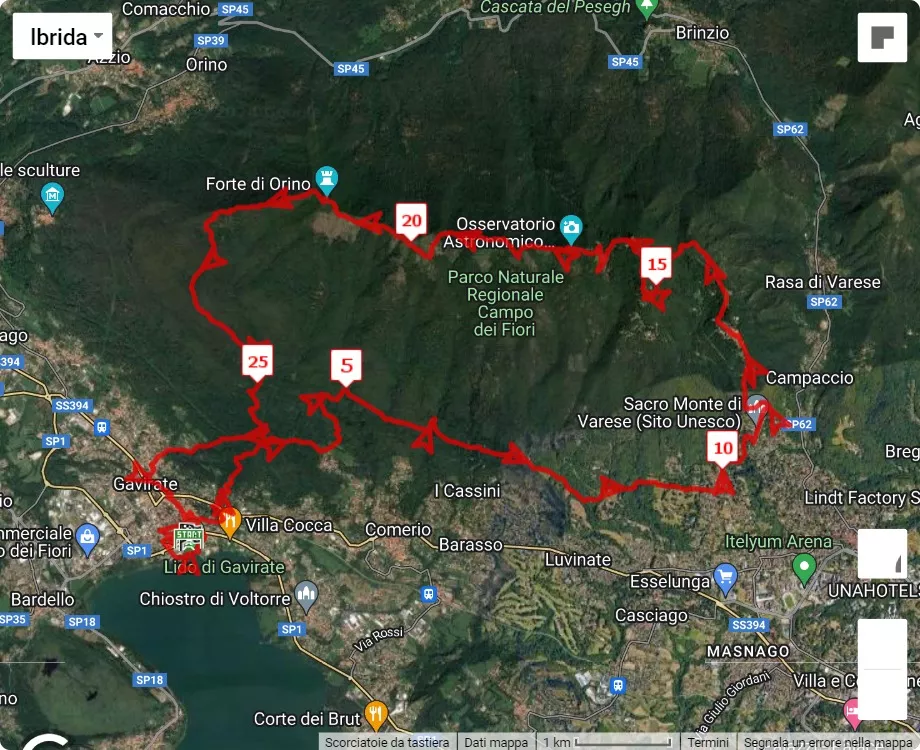 Campo dei Fiori Trail, mappa percorso gara 28 km