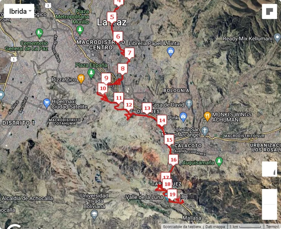 Maratón de La Paz, 21.0975 km race course map