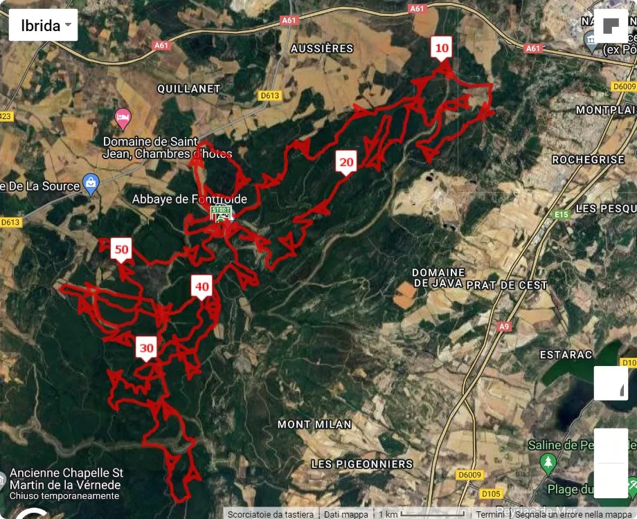 Trail de Fontfroide 2024, mappa percorso gara 55 km