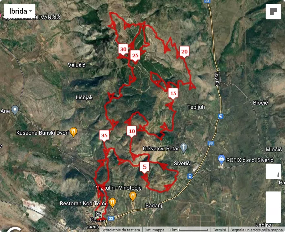 Promina Trail 2024, 39 km race course map
