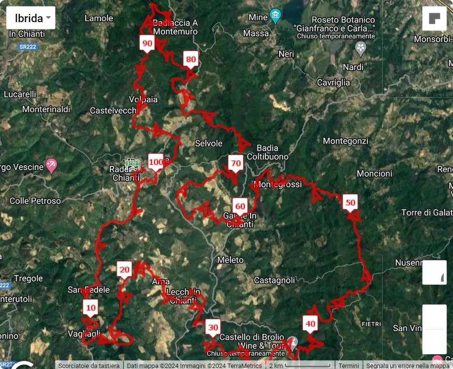 Chianti Ultra Trail 2024, 100 km race course map