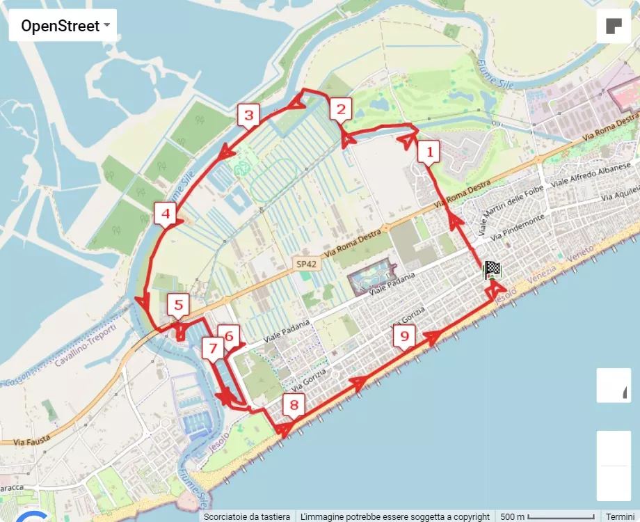5° RunDaddy Jesolo, 10 km race course map