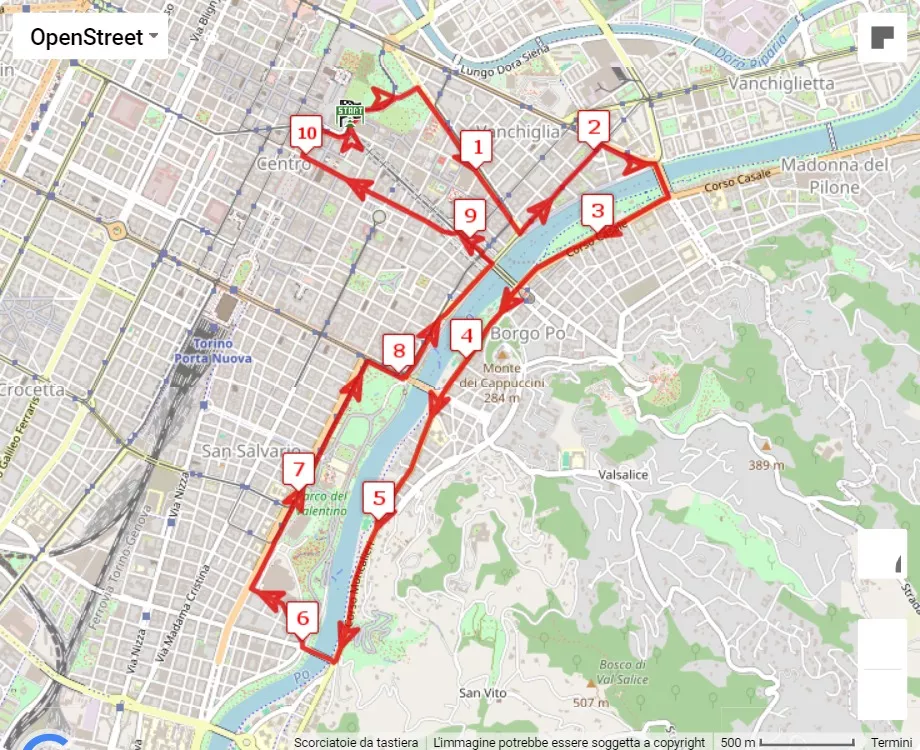 Deejay Ten Torino 2024, 10 km race course map