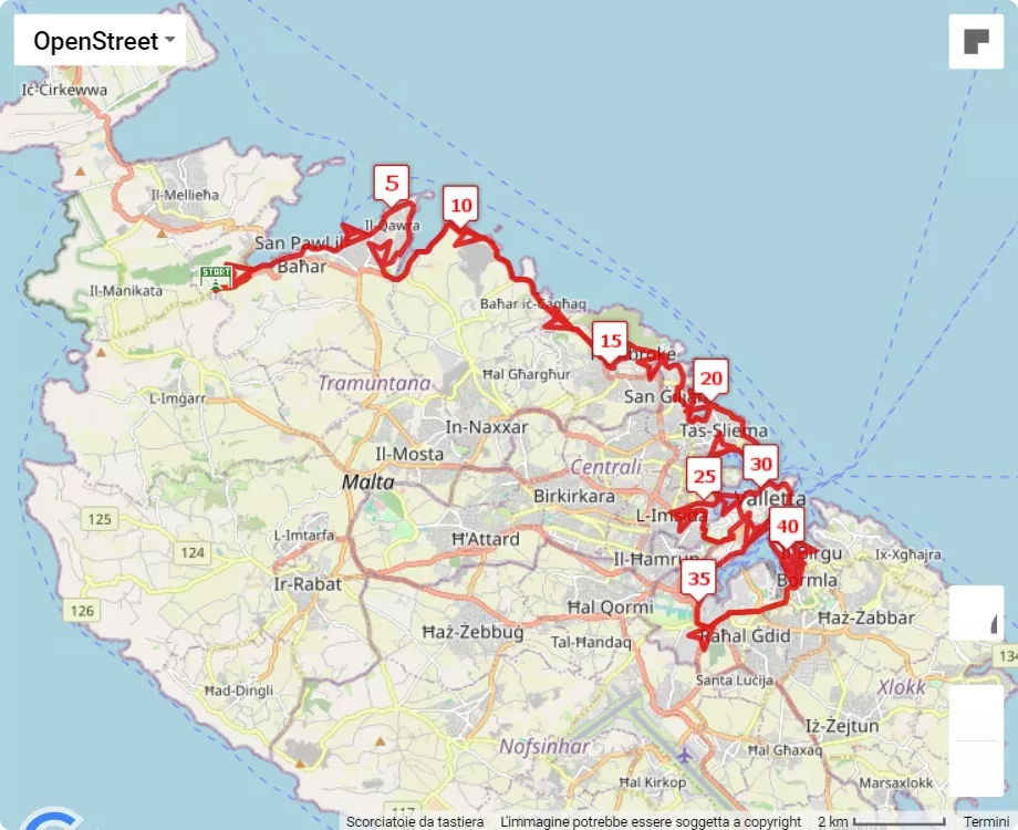 La Valette Marathon 2024, mappa percorso gara 42.195 km
