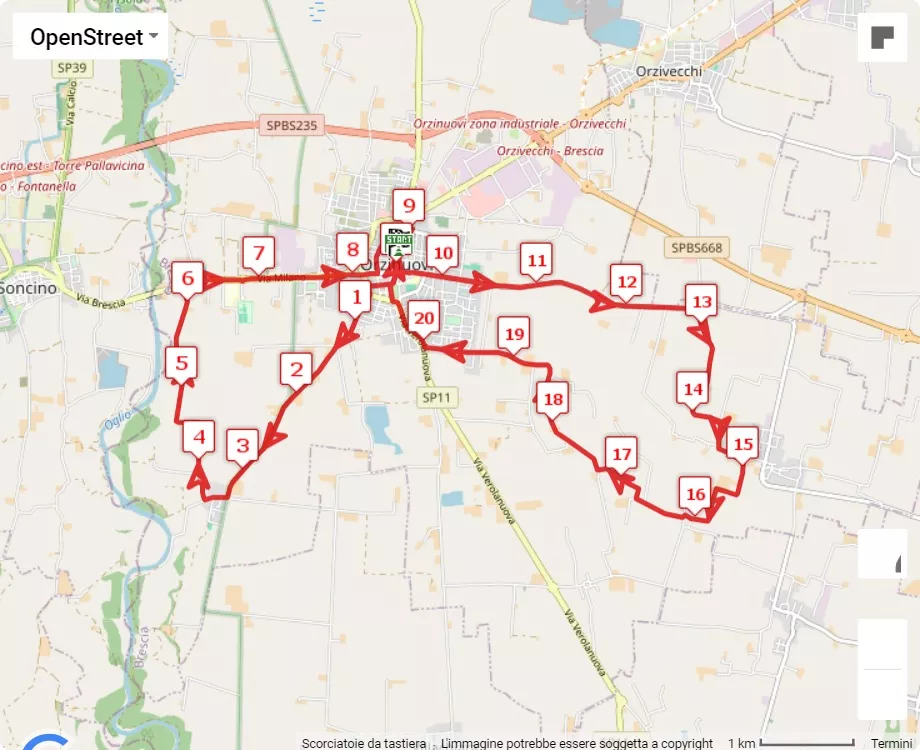 mappa percorso di gara 11° Bossoni Half Marathon - 2° OrziTen