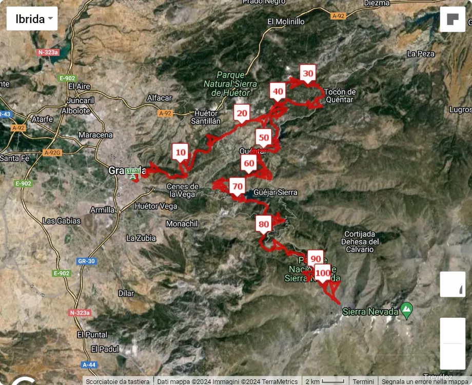 Ultra Sierra Nevada 2024, 97.5 km race course map
