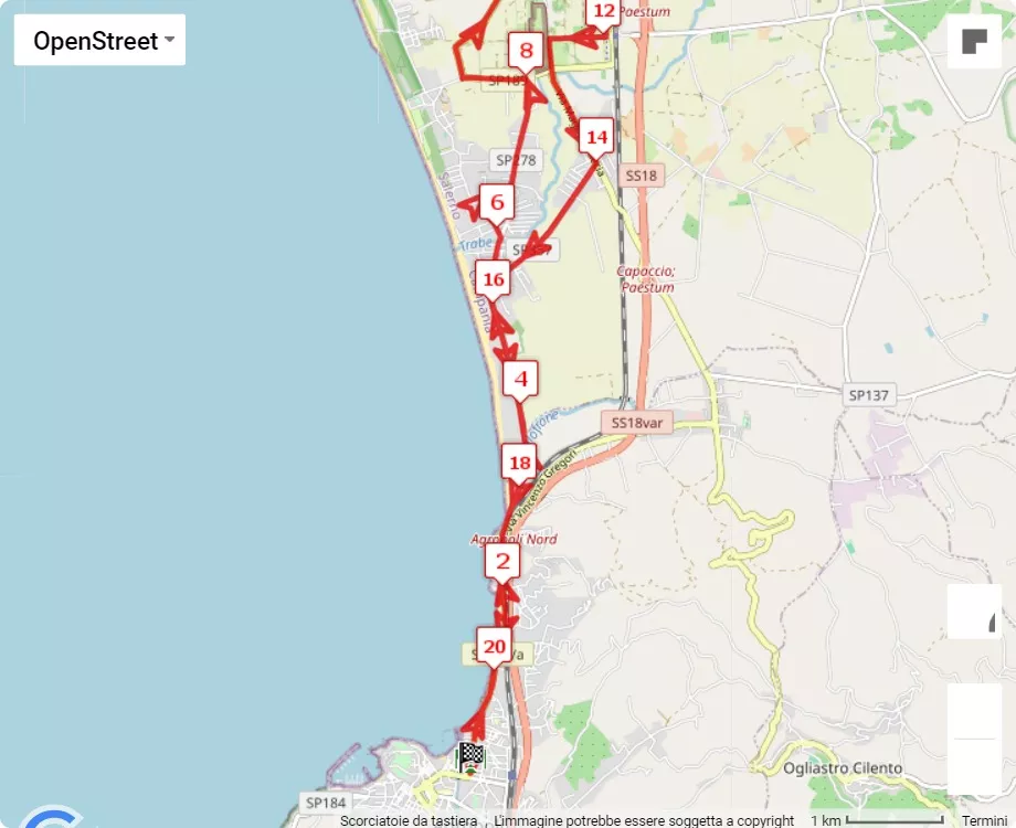 mappa percorso di gara Agropoli Paestum Half Marathon 2024