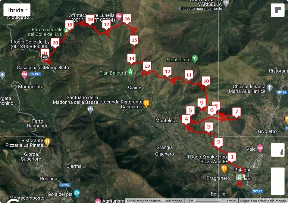 Maratona Alpina di Valdellatorre, mappa percorso gara 21.0975 km