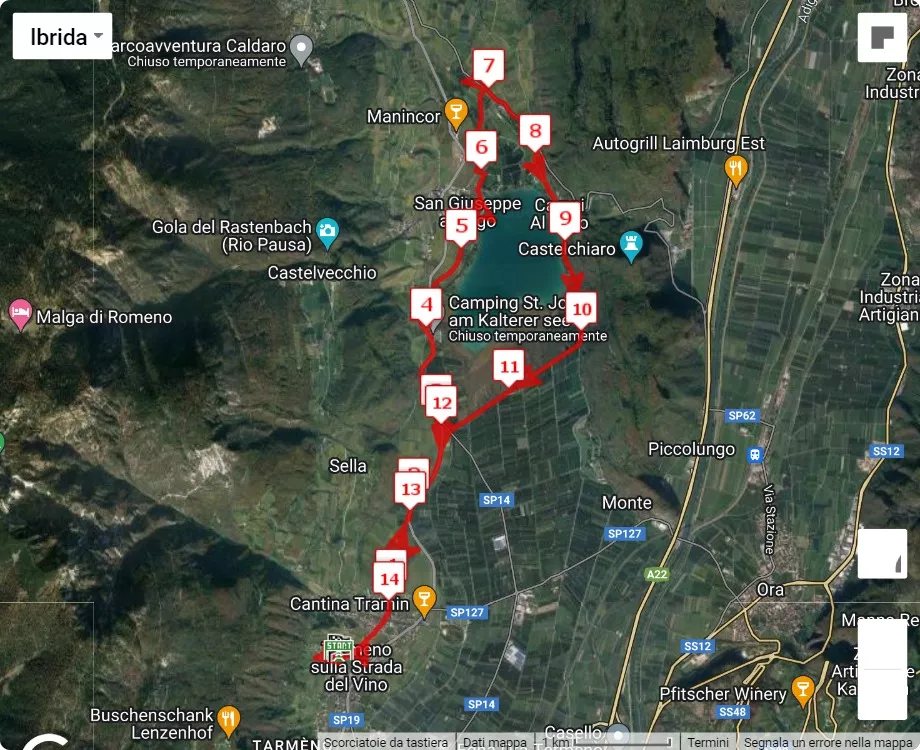 2° Lago di Caldaro Run, mappa percorso gara 14.8 km