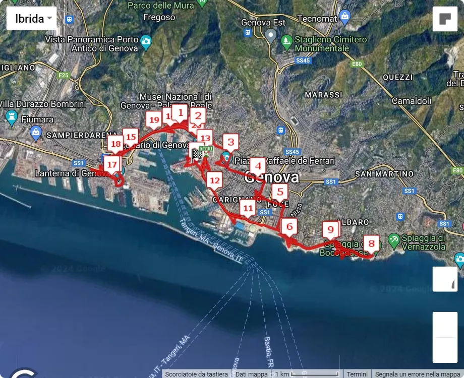 La Mezza di Genova 2024, 21.0975 km race course map