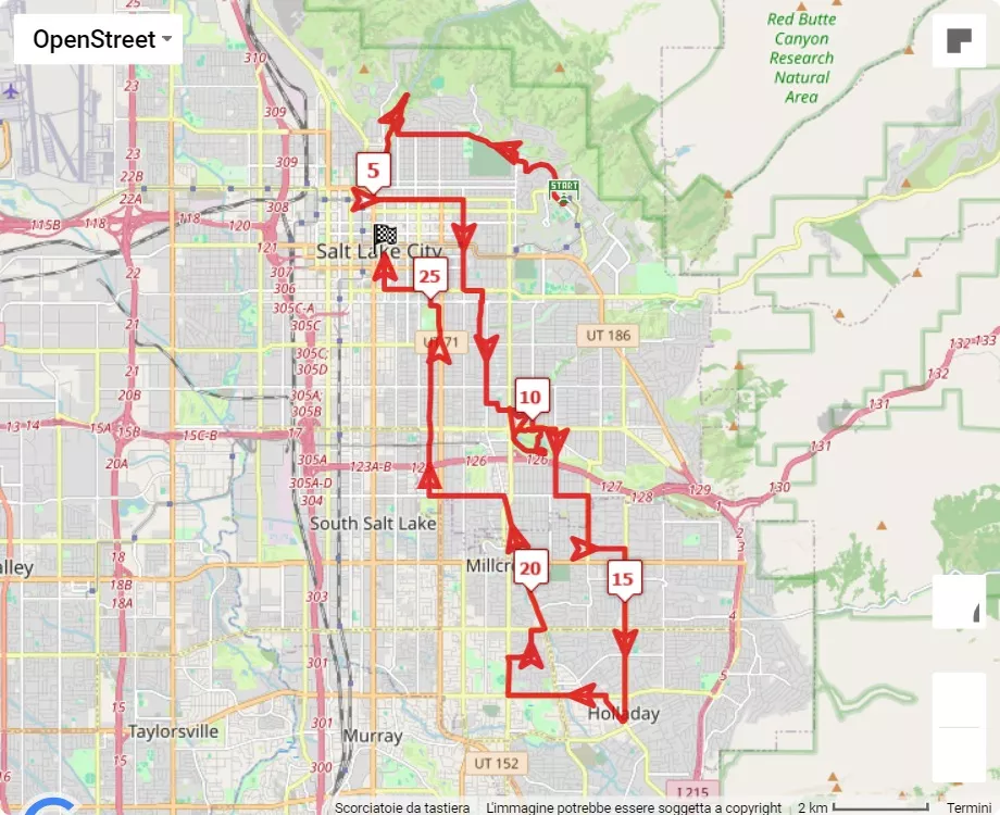 Salt Lake City Marathon, 42.195 km race course map