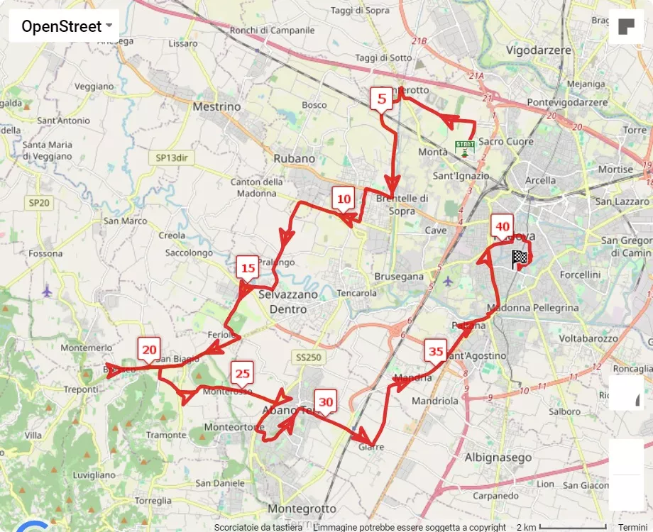 mappa percorso di gara 24° Maratona Sant'Antonio