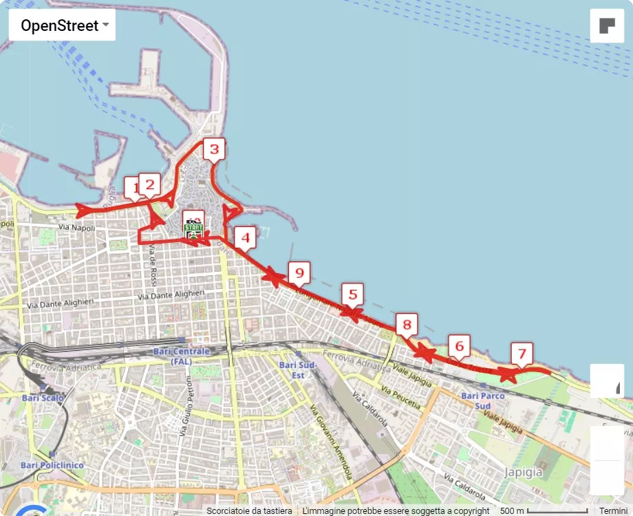 Deejay Ten Bari 2024, 10 km race course map