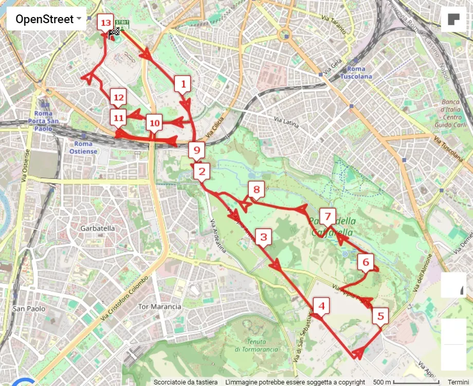 mappa percorso di gara Roma Appia Run 2024