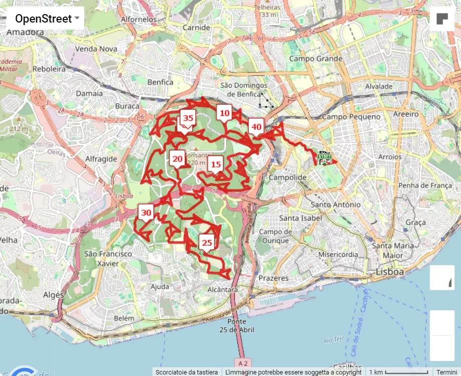 mappa percorso di gara Lisbon Eco Marathon 2024