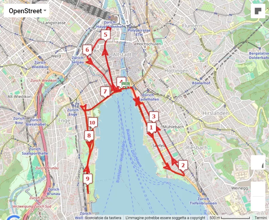 Zurich Marathon 2024, 10 km race course map