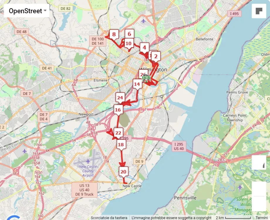 mappa percorso di gara Delaware Marathon 2024