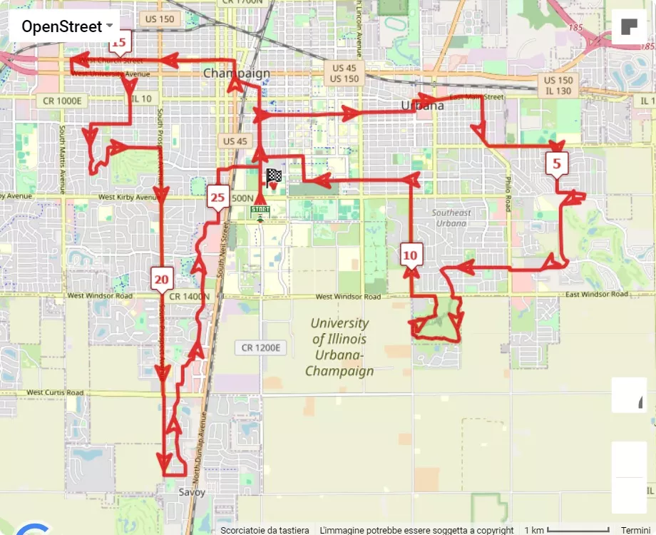 Christie Clinic Illinois Marathon 2024, 42.195 km race course map