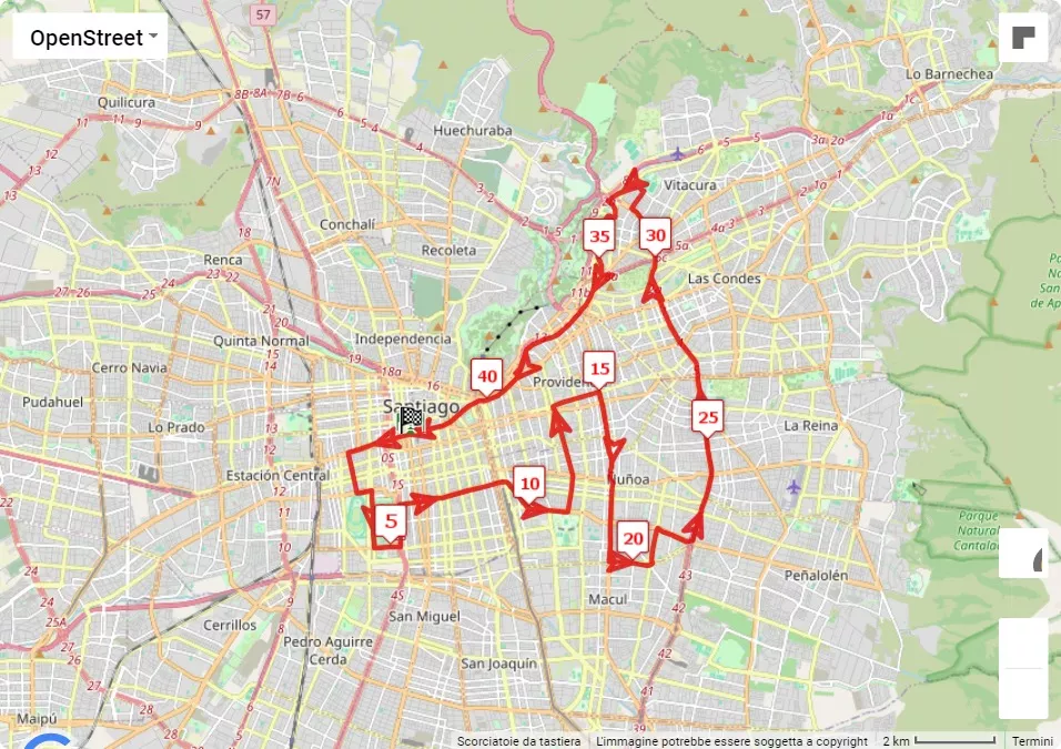 mappa percorso di gara Maratón de Santiago