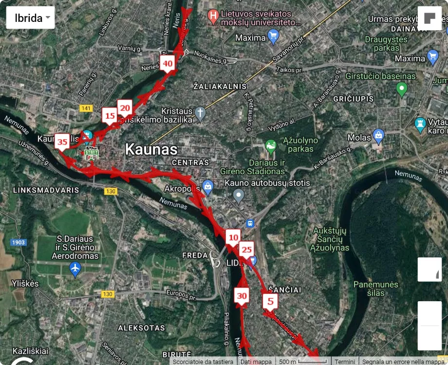 mappa percorso di gara Kaunas Marathon 2024