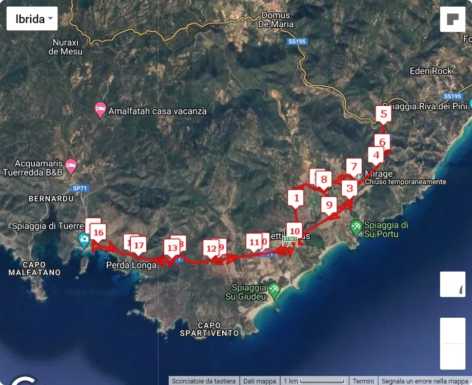 mappa percorso di gara Chia21 Half Marathon 2024