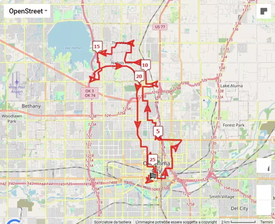 Oklahoma City Memorial Marathon, 42.195 km race course map