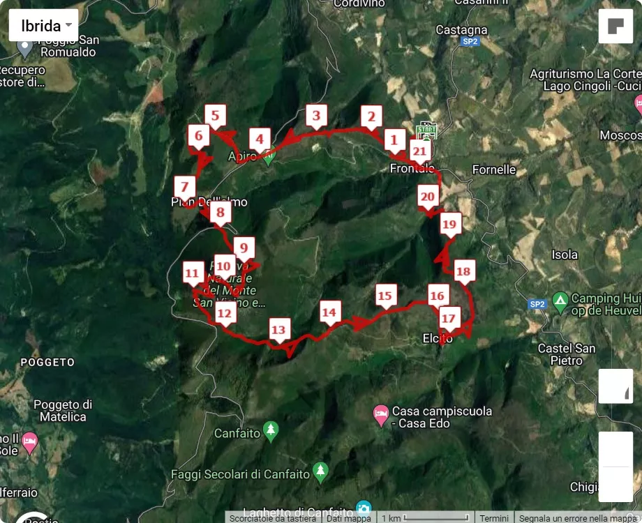 4° San Vicino Marathon Trail, mappa percorso gara 21 km