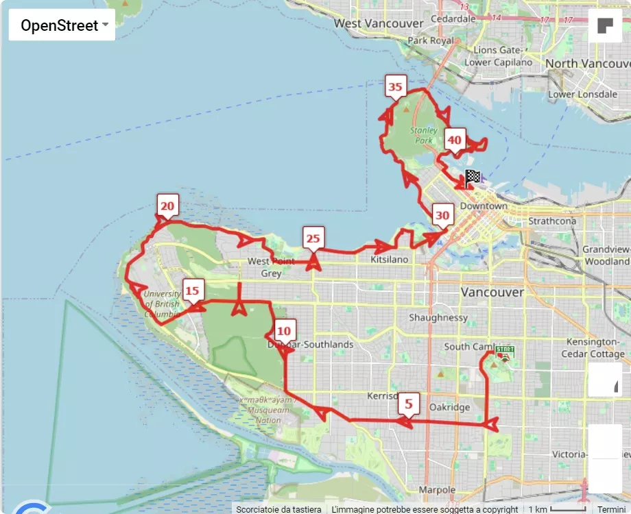 mappa percorso di gara Vancouver Marathon & Half Marathon