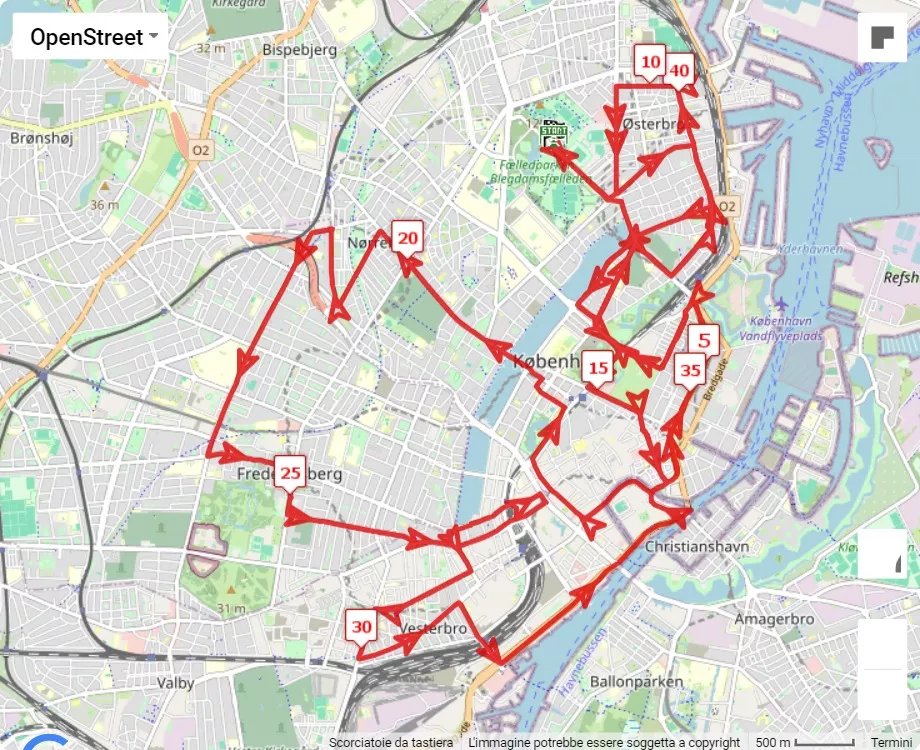 Copenhagen marathon, mappa percorso gara 42.195 km