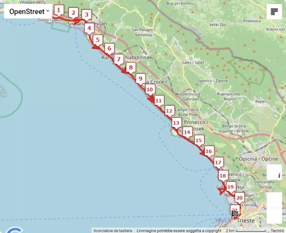 Trieste 21K 2024, 21.0975 km race course map