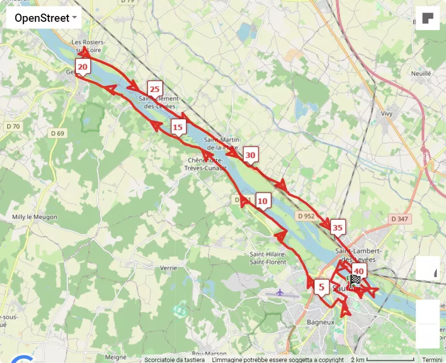 mappa percorso di gara Marathon de la Loire 2024