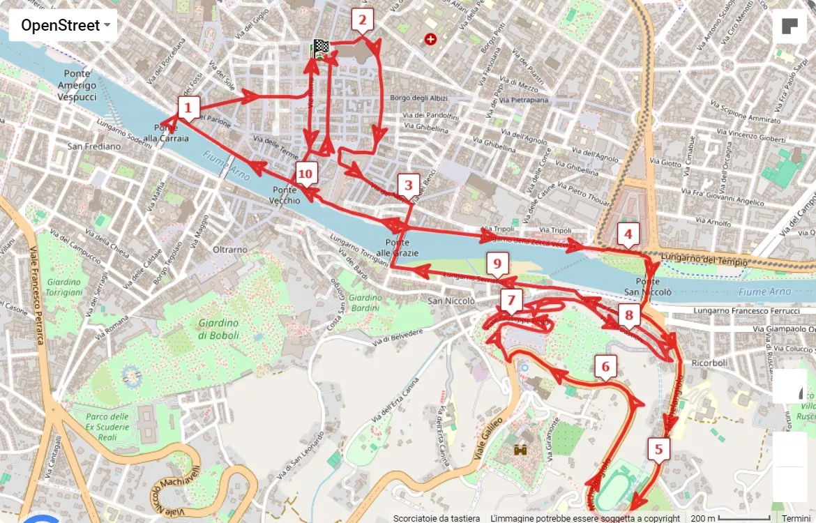 50° Guarda Firenze, mappa percorso gara 10 km