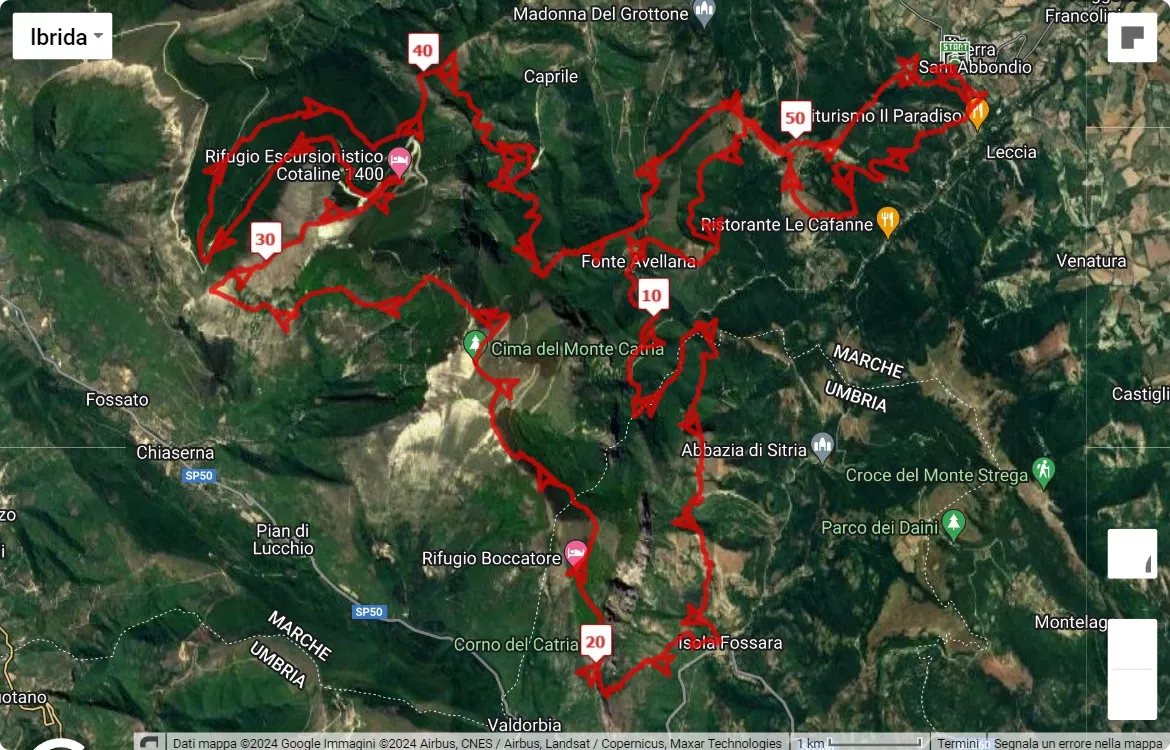 Monte Catria Xtreme Trail, 53 km race course map